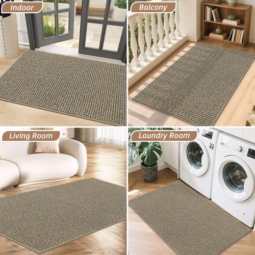 BEQHAUSE Dirt Trapper Door Mat 24" x 36", Non-Slip Washable Doormats Entrance Mat, Dirt Resistant and Absorbent Welcome Mat, Low Profile Floor Mats for Front Back Door and Entryway, Light Beige