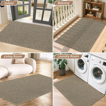 BEQHAUSE Dirt Trapper Door Mat 24" x 36", Non-Slip Washable Doormats Entrance Mat, Dirt Resistant and Absorbent Welcome Mat, Low Profile Floor Mats for Front Back Door and Entryway, Light Beige