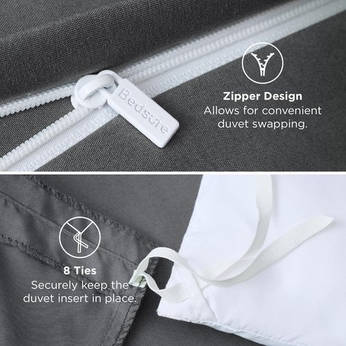 Bedsure Duvet Cover King Size - Soft Double Brushed Bedding Set for Kids & Adults, Zipper Closure, 3 Pieces, Includes 1 Duvet Cover (104"x90") & 2 Pillow Shams, NO Comforter, Dark Grey