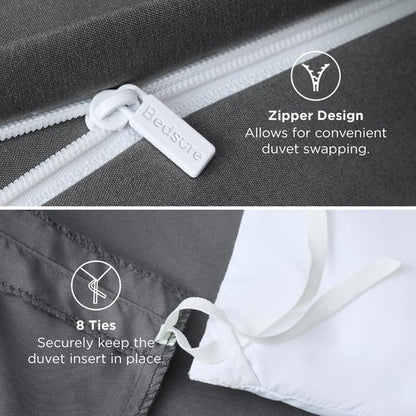 Bedsure Duvet Cover King Size - Soft Double Brushed Bedding Set for Kids & Adults, Zipper Closure, 3 Pieces, Includes 1 Duvet Cover (104"x90") & 2 Pillow Shams, NO Comforter, Dark Grey