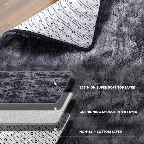 Large Area Rugs for Living Room, 6x9 Feet Fluffy Shag Fuzzy Plush Soft Bedroom Area Rugs, Indoor Floor Carpet for Kids Boys Girls Dorm Nursery Home Decor Aesthetic, Tie-Dyed Dark Gray