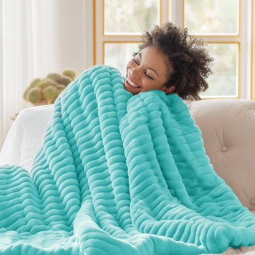 Bedsure GentleSoft Blue Throw Blanket for Couch - Cozy Soft Blankets for Women, Cute Small Fleece Throws for Girls, Birthday Gifts for Women Decor Gifts for Mom, Blue Fog, 50x70 Inches