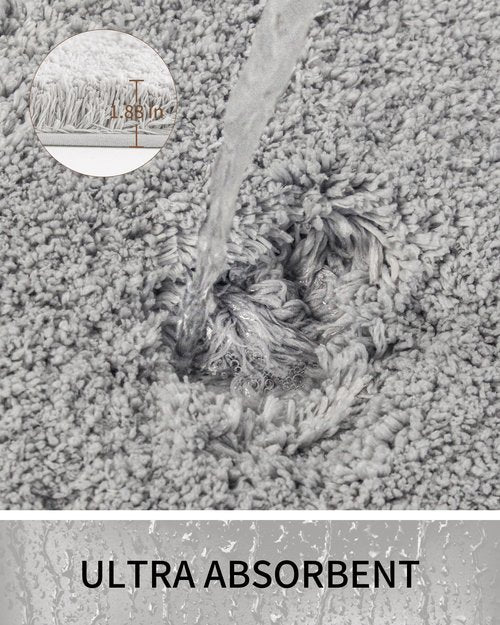 Ruggnovea Bathroom Rugs Non Slip Washable, Ultra Thick Soft Microfiber Absorbent Bath Mats, High Density Foam Latex Non Slip Backing Bath Rugs, Fluffy Floor Carpet for Tub&Shower 24x17, Grey