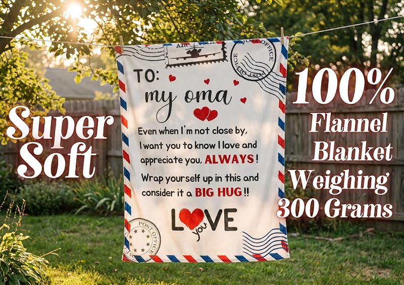 60x80 Inch Oma Gifts Flannel Throw Blanket - Letter to My Oma, Cozy 300gsm