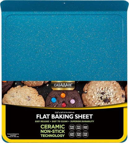 CasaWare Large Baking Cookie Sheet - 12.5 x 14-Inch with 1.5-Inch Handle | Ceramic Non-Stick Coating in Blue Granite