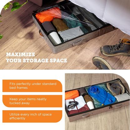 storageLAB Under Bed Storage Containers - Low Profile Organizers with Dual Zippers & Clear Windows | 2 Pack, Gray