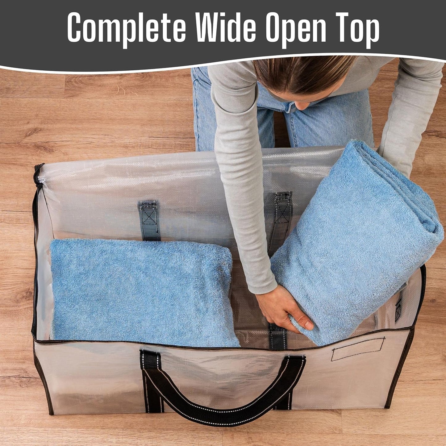 VENO Clear Moving Bags - 90L Extra Large Transparent Storage Totes | Heavy Duty, Reinforced Handles & Zippers