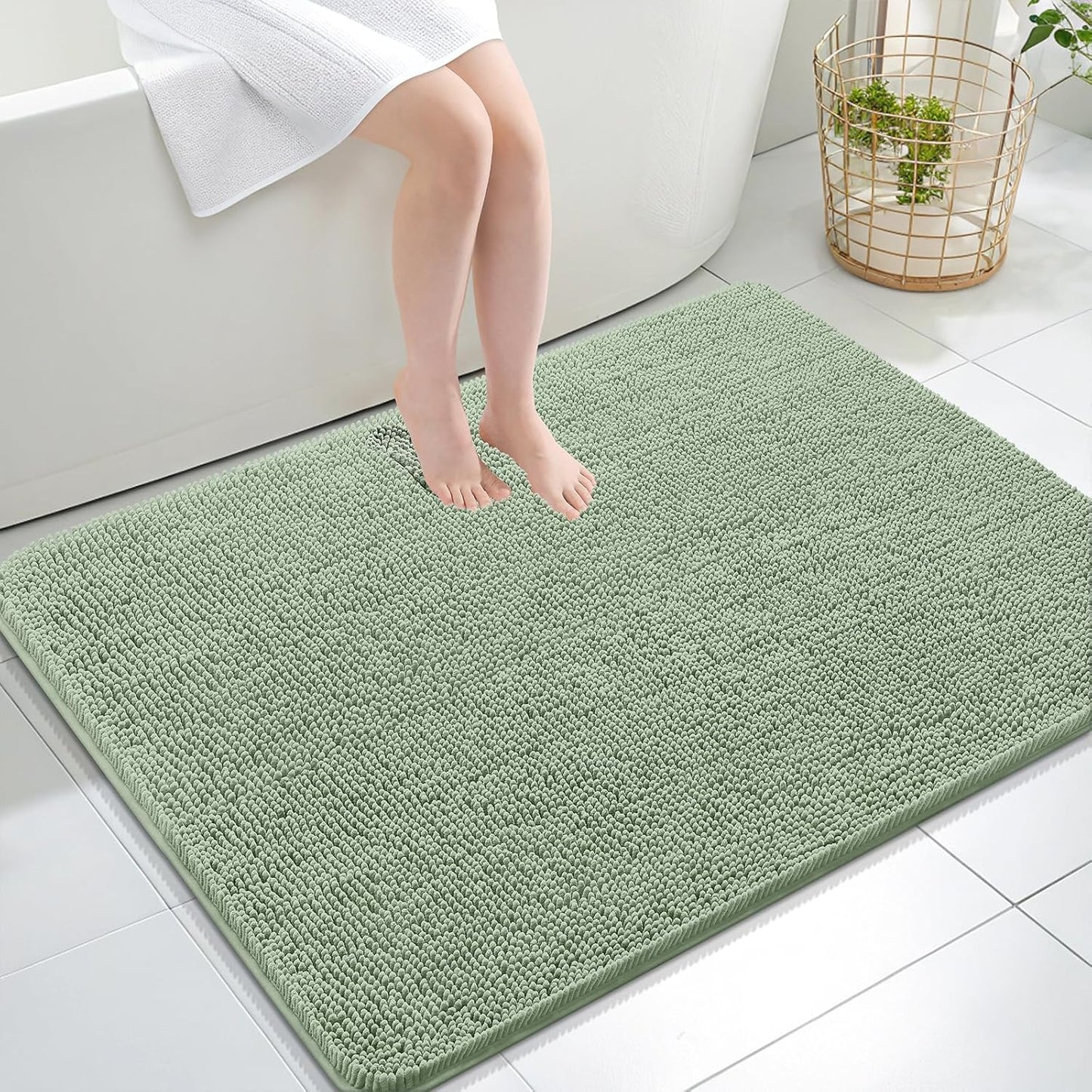 OLANLY Large Bathroom Rugs - Extra Soft Chenille Bath Mats | Quick Dry, Machine Washable, 40x32, Sage Green
