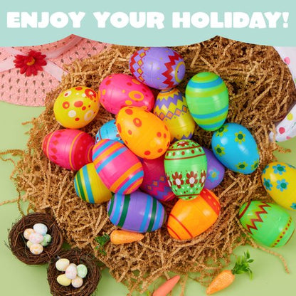 JOYIN 3.15Inch Printed Plastic Eggs Colorful, Fillable Empty Eggs Bulks for Easter Hunt Event, Party Favor-30 pcs