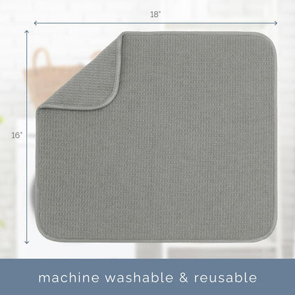 S&T INC. Dish Drying Mat - Absorbent Microfiber Kitchen Counter Pad | 16” x 18” | Large Grey
