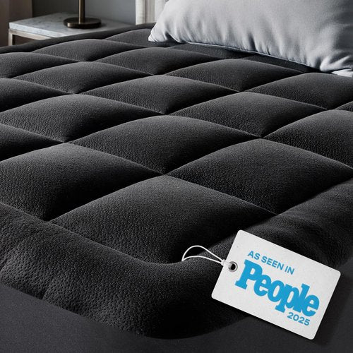 Ultra Soft Full Size Mattress Topper - Viscose Made from Bamboo Pillow Top Mattress Pad for Back Pain Relief - Naturally Cooling for Hot Sleepers, Black