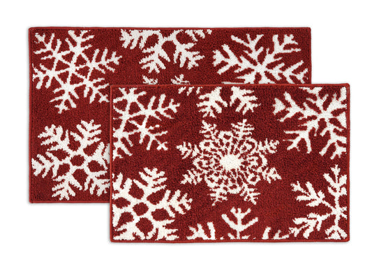 Christmas Bathroom Rugs Sets 2 Piece, Extra Soft & Absorbent, Premium Bath Mats For Bathroom, Non Slip Shower Mat, Machine Washable, Bath Mats For Bathroom Floor - 20" x 32"/17" x 24" - Snowflake