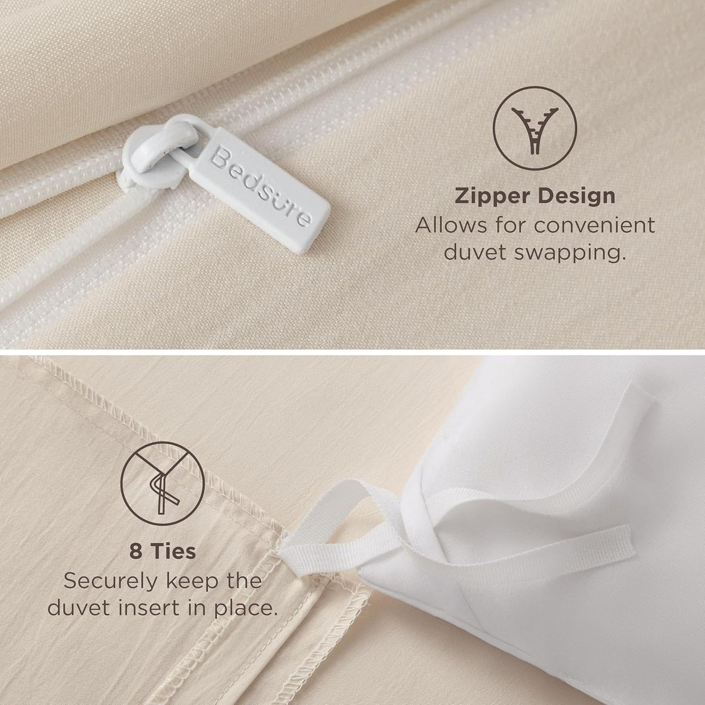 Bedsure Oat Milk Duvet Cover Set - King Size, Extra Soft 3-Piece Bedding with Zipper Closure & 2 Pillow Shams