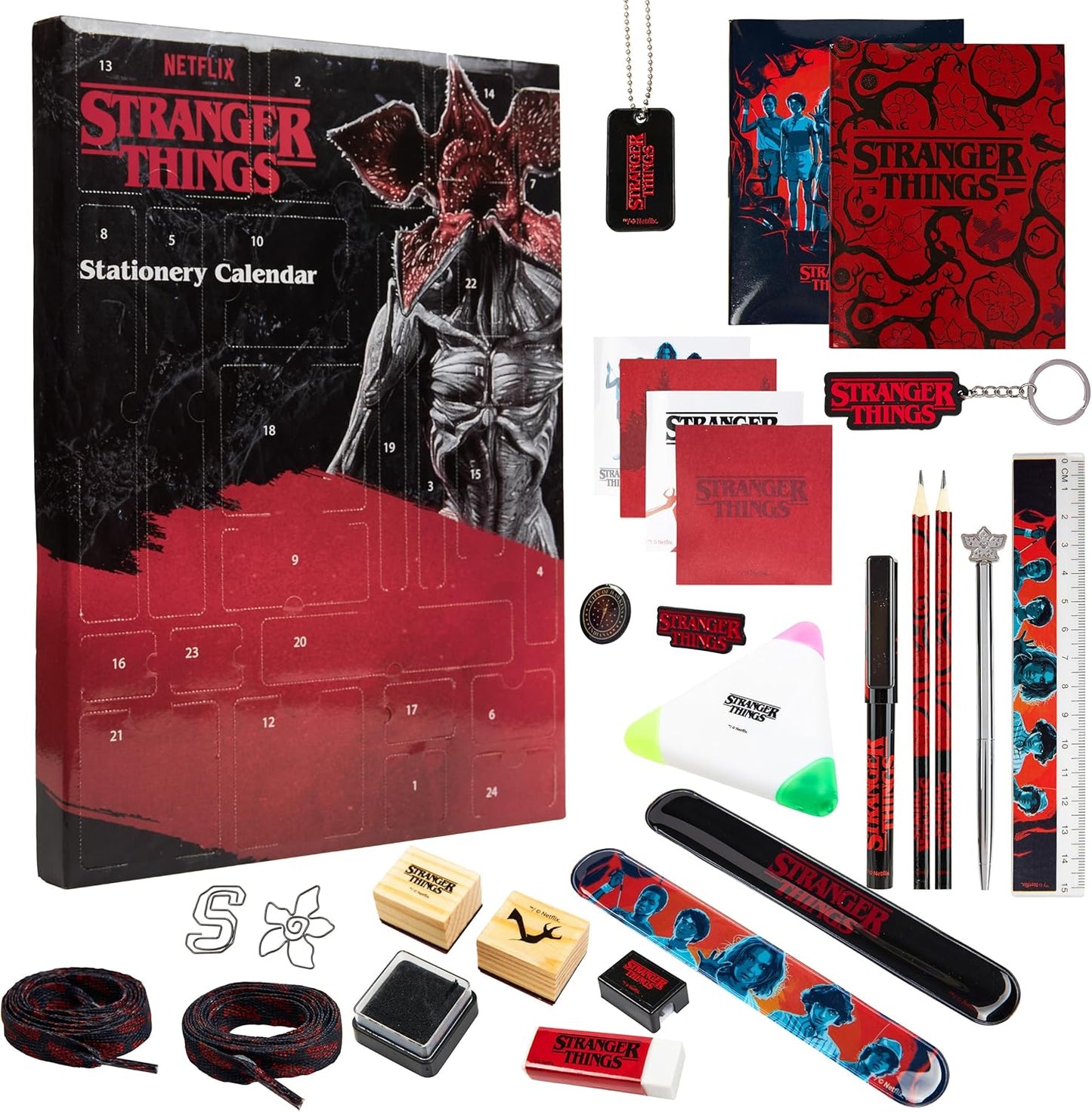 Stranger Things Advent Calendar 2025 - Unique Stationery, Necklace, Keyrings, Stamps & Stickers Set