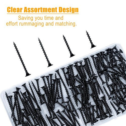 KURUI Drywall Screws Assortment Kit - #6 Black Wood Screws for Sheetrock | 165-Piece Picture Hanging Set