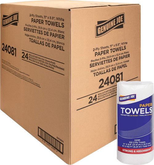 Genuine Joe Paper Towels - 200 Count Bulk Pack for Home & Office | 24 Rolls