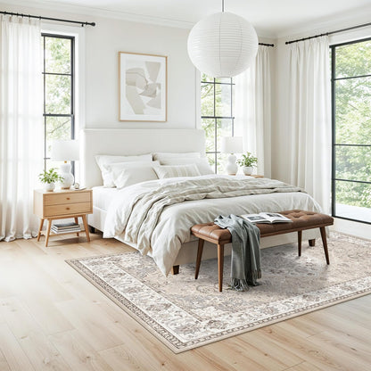 Skiennix Washable 5x8 Area Rug - Vintage Water-Resistant Soft Carpet for Living Room & Bedroom | Beige