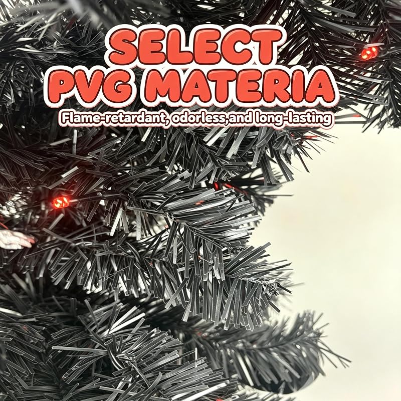 5ft Prelit Black Halloween Tree with 100 Orange Lights - Variation Black+5ft