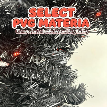 5ft Prelit Black Halloween Tree with 100 Orange Lights - Variation Black+5ft