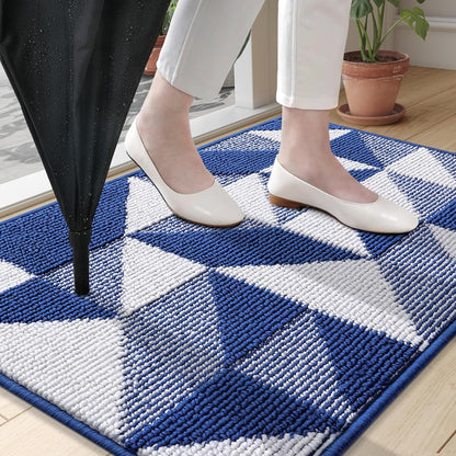 OLANLY Indoor Door Mat - Washable, Odor-Free, Low-Profile Geometric Design | 32x20 Navy Entry Carpet