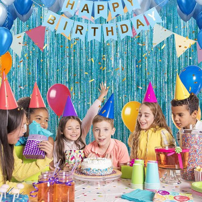 Crosize Laser Blue Foil Fringe Curtains - 3 Pack Tinsel Backdrop for Parties & Birthdays | 3.3 x 9.9 ft