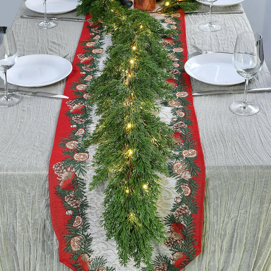 Skiennix 6.2FT Christmas Garland - Lush Greenery with Lights | Real Touch Cedar & Soft Pine Branches for Indoor/Outdoor Decor