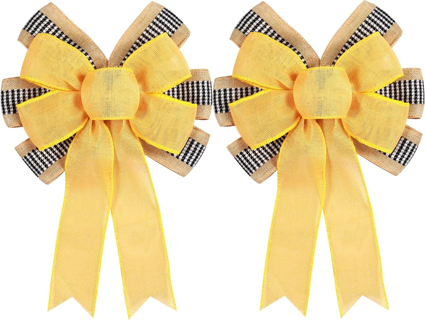 Skiennix Decorative Bow Set - 2 PCS Yellow Burlap & Black White Stripe for Holiday Wreaths | Outdoor Decor