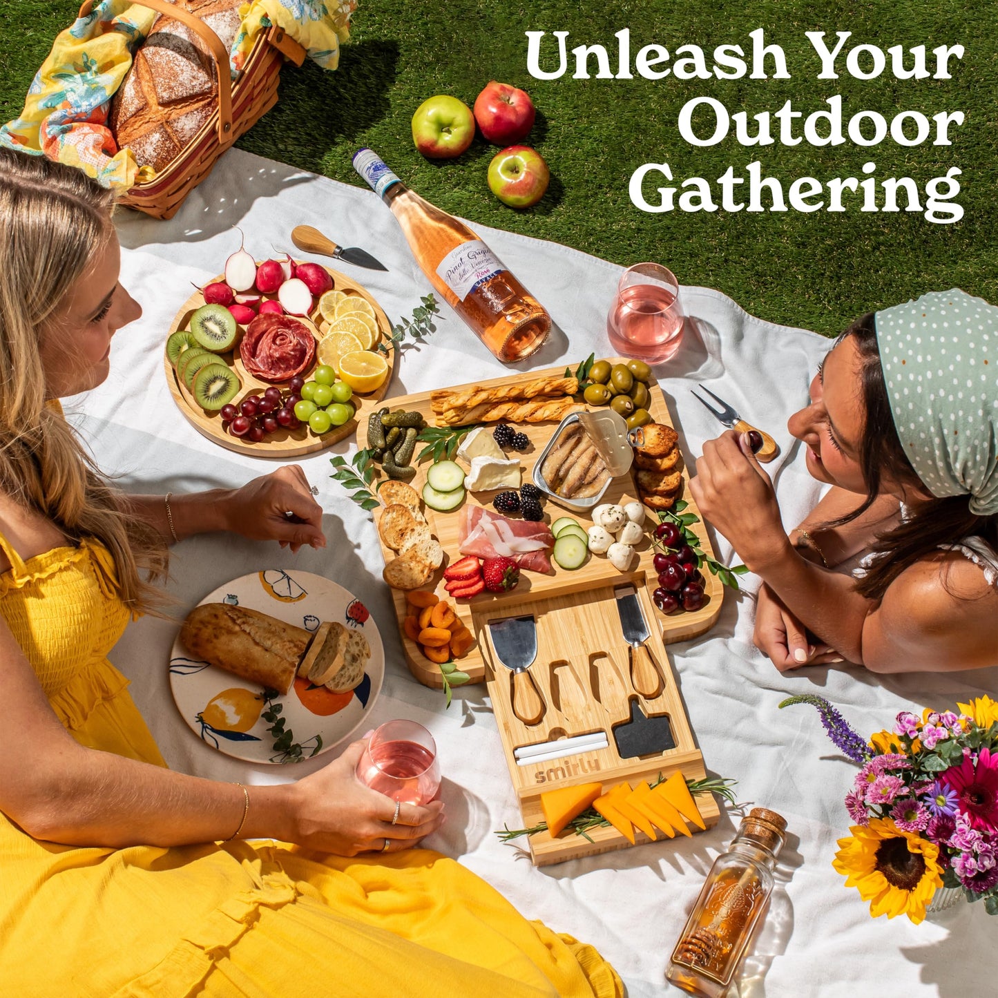 SMIRLY Charcuterie Boards Set - Large Bamboo Cheese Board set - House Warming Gifts New Home, Wedding Gift for Couple, Bridal Shower Gift, Birthday Gifts for Women