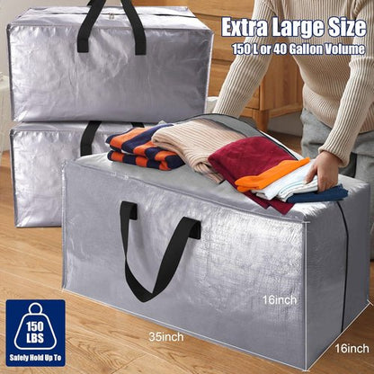 Cosy Family Extra Large Moving Bags - 8 Pack with Backpack Straps, Strong Handles & Zippers | 40 Gallon, Silver