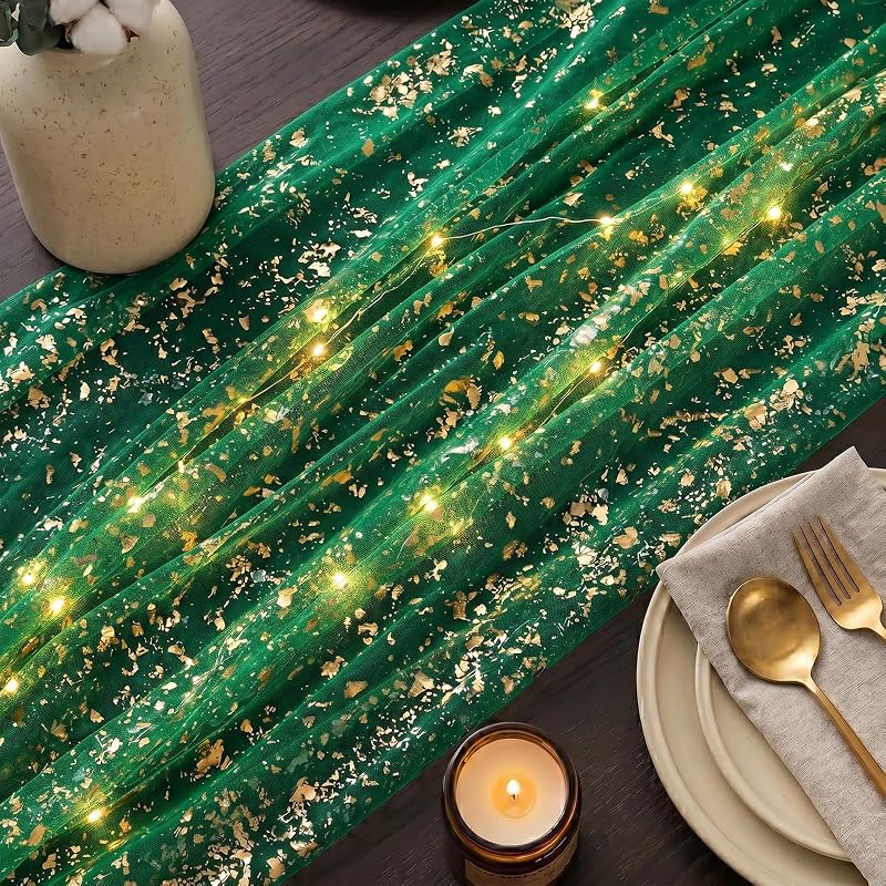 Artscope Green 28" x 120" Lighted Gauze Table Runner with LED Modes