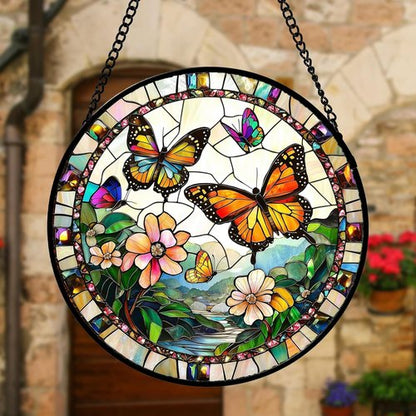 DASTOLL Stained Glass Window Hanging - Butterfly Suncatcher for Home Decor | 9.8-Inch Gift for Mom
