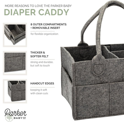 Parker Baby Co. Diaper Caddy - Large Charcoal Nursery Storage Bin & Car Organizer for Diapers
