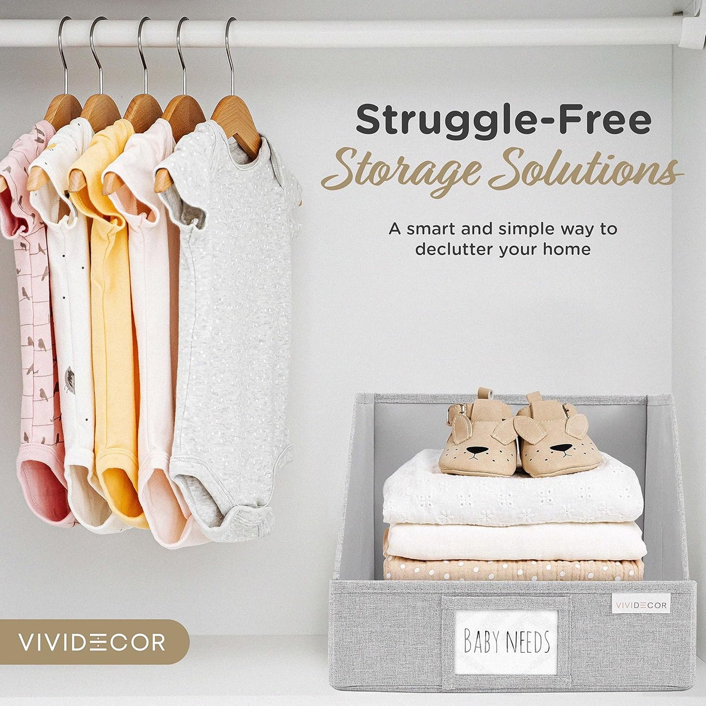 VIVIDECOR Trapezoid Closet Bins - 12x12x10 Fabric Storage Baskets | Light Gray, 3-Pack Collapsible Organizers