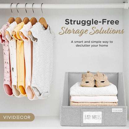 VIVIDECOR Trapezoid Closet Bins - 12x12x10 Fabric Storage Baskets | Light Gray, 3-Pack Collapsible Organizers