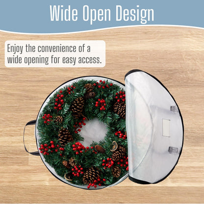 VENO Wreath Storage Container - 24 Inch Heavy Duty Clear Bag with Wall Hanging Handles | 2 Pack