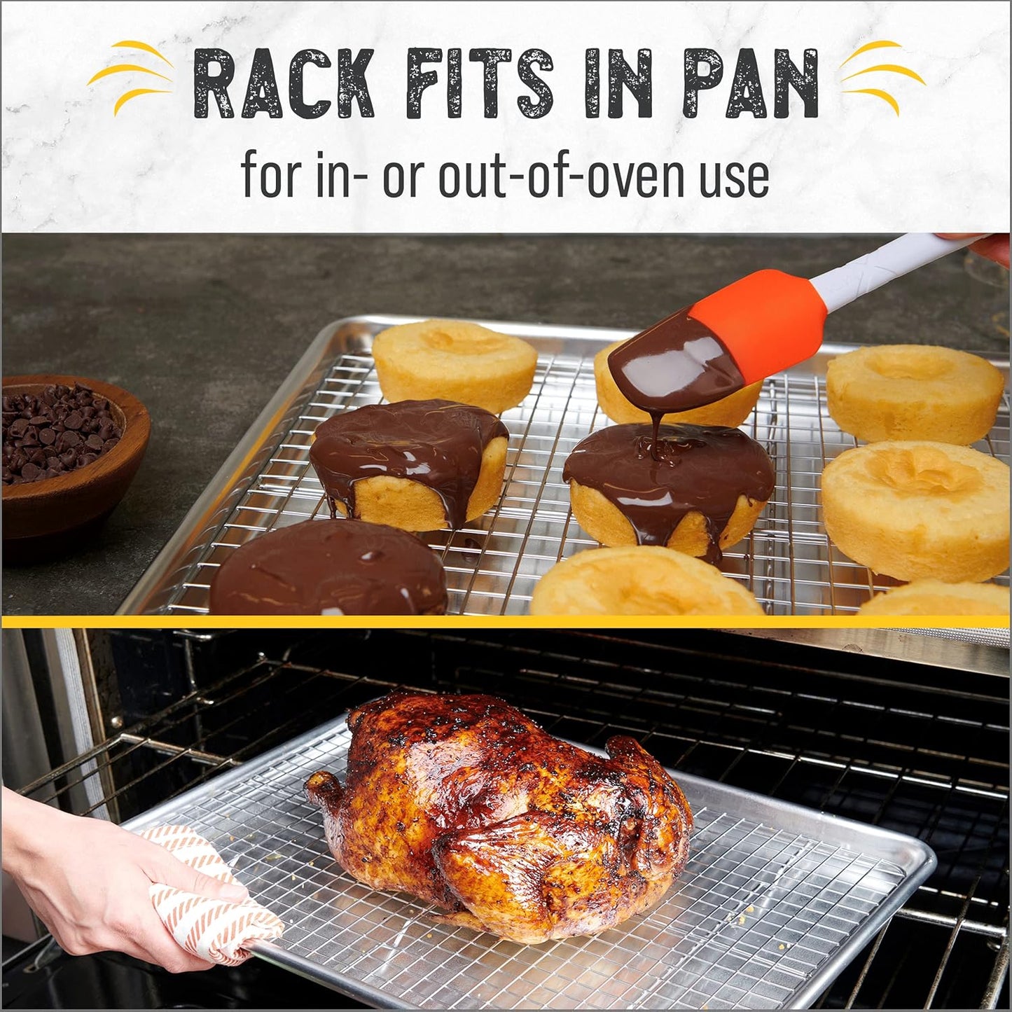 Checkered Chef Baking Sheet Pan & Cooling Rack - 18" x 13" Aluminum Cookie Sheet with Stainless Steel Rack