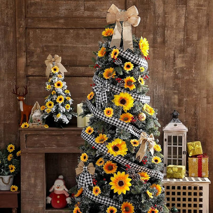 Sunflower Christmas Tree Decoration Kit - 62 Pcs with Ribbons, 4 Sizes