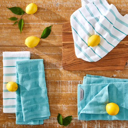 KitchenAid Albany Kitchen Towel 4-Pack Set, Aqua/White, 16"x26"