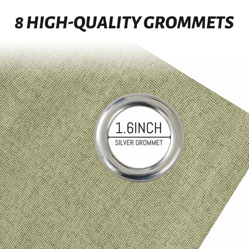 Yakamok Linen Sage Curtains 100% Blackout 63 Inches Long,Room Darkening Textured Curtains for Living Room Thermal Grommet Bedroom Curtain 2 Panels with Greyish White Liner