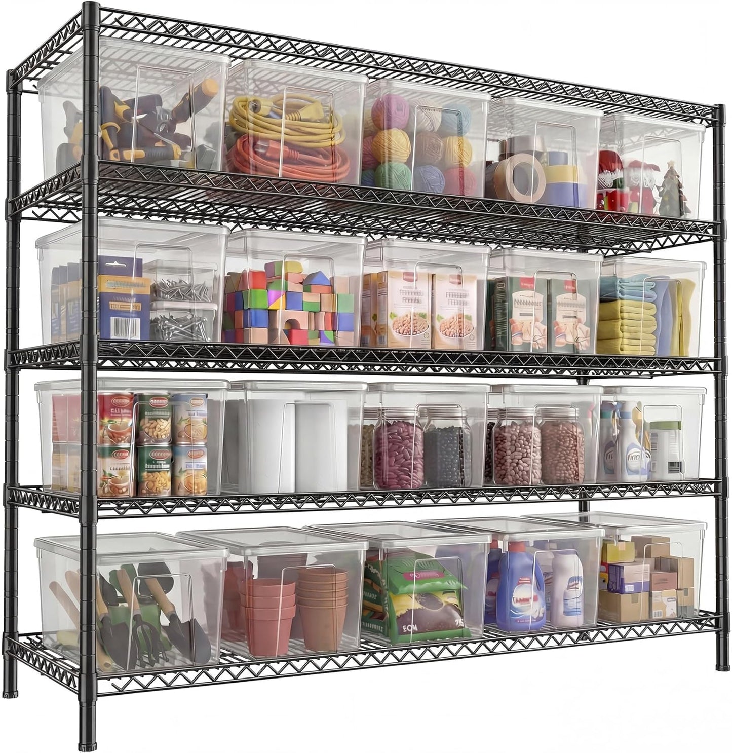 Reibii 3200LBS Heavy Duty Garage Shelving - 5 Tier Adjustable Metal Unit | 55.5" W x 18" D x 71" H