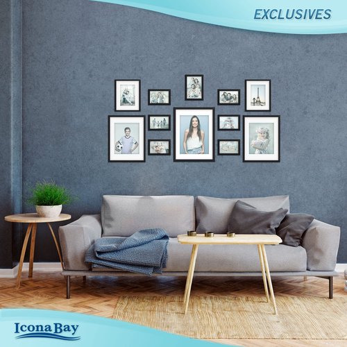 Icona Bay - 12x16 Black Picture Frame with Mat to 9x12 Image - Sturdy Wood Composite Poster Frame - Modern Style Frames - Wall Mount Only - Exclusives Collection