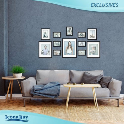 Icona Bay - 12x16 Black Picture Frame with Mat to 9x12 Image - Sturdy Wood Composite Poster Frame - Modern Style Frames - Wall Mount Only - Exclusives Collection