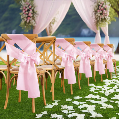 Skiennix Pink Satin Chair Sashes - Elegant Bows for Weddings & Events | 6 x 108 Inch Size