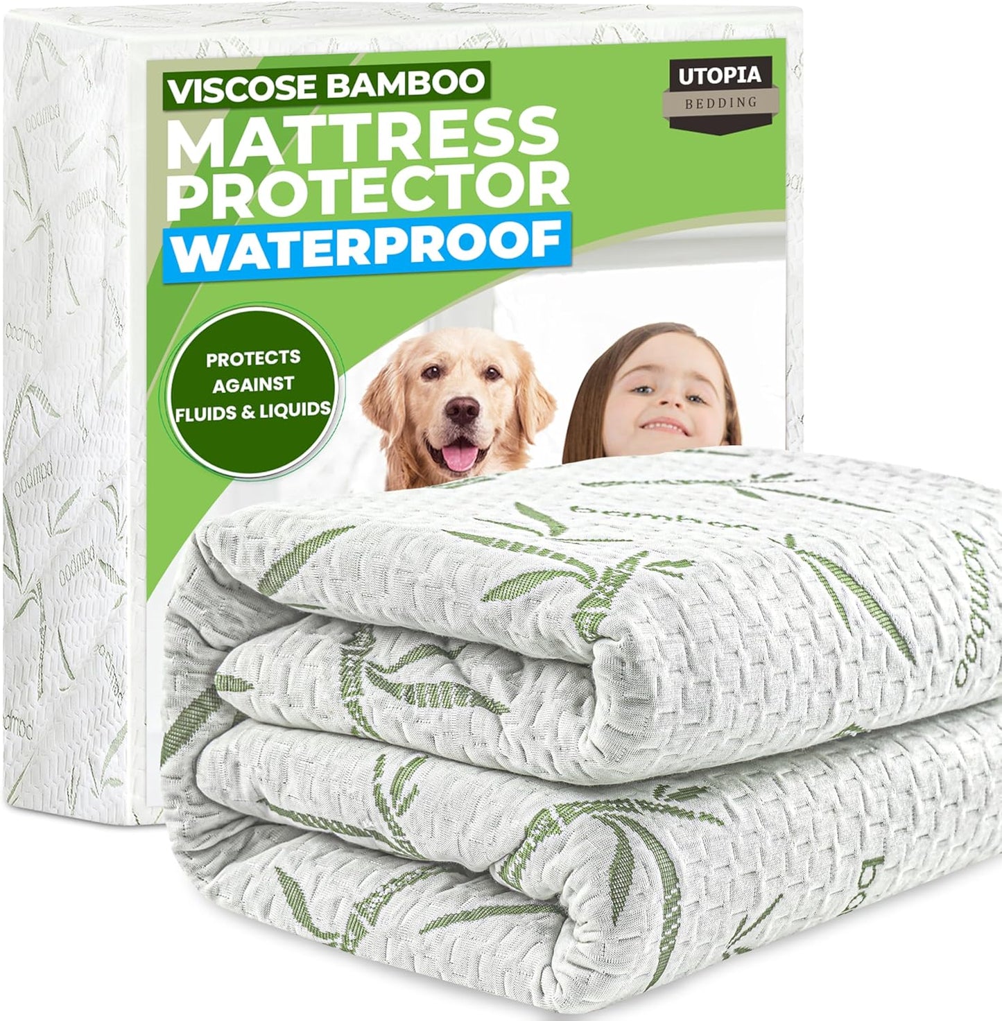 Utopia Bedding Waterproof Mattress Protector - Twin Size, Soft Bamboo Viscose Cooling Cover | 15-Inch Deep Pockets
