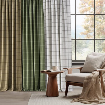 NICETOWN 100% Plaid Linen Blackout Curtains 84 Inch Long for Living Room Bedroom, Farmhouse Double Layer Windowpane Drapes Thermal Insulated Privacy Rod Pocket Back Tab, 2 Panels, 52" W, White