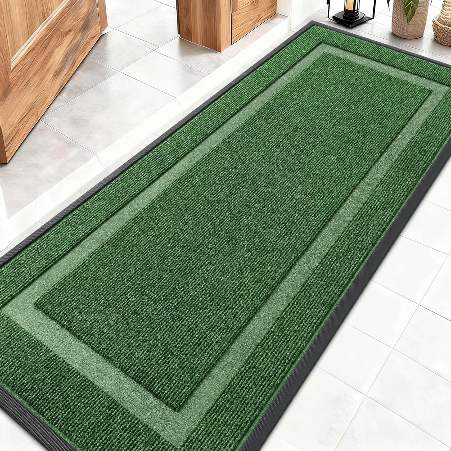 OLANLY Waterproof Front Door Mat - All-Season, Sturdy Natural Rubber, Easy Clean | 59x20, Green