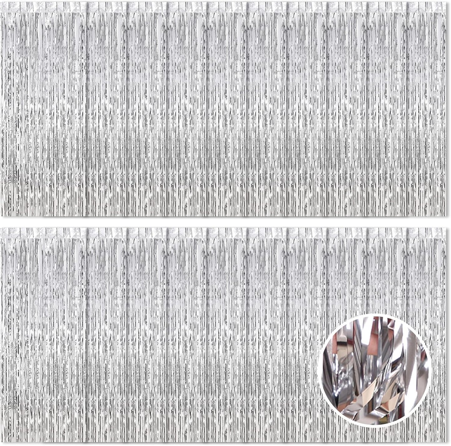 Skiennix Silver Foil Curtain Backdrop - 20 Pack Metallic Tinsel Fringe | 3.2ft x 8.2ft for Parties & Photo Booths