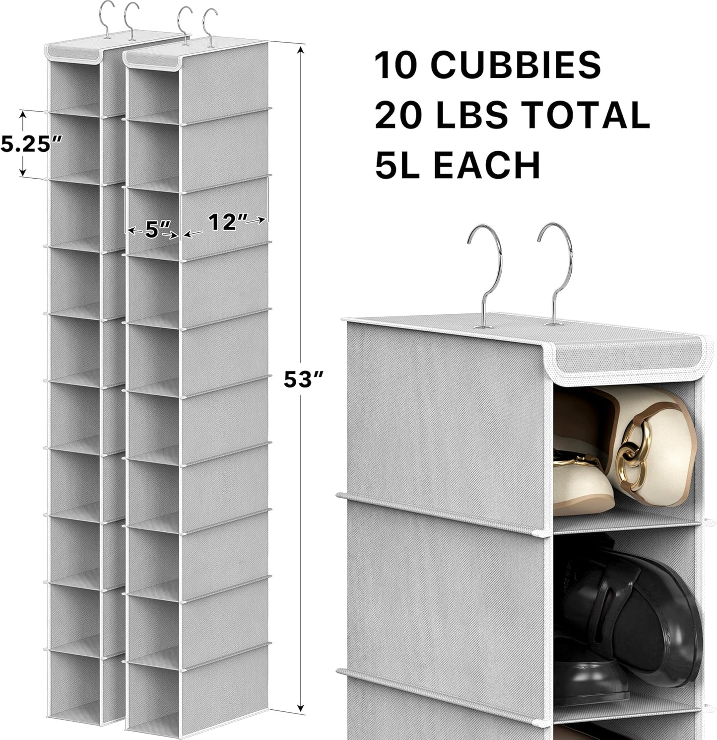 Simple Houseware 10-Shelf Hanging Organizer - Space-Saving Gray Storage Solution