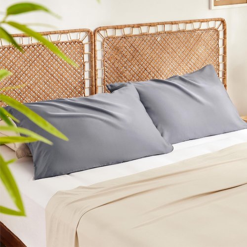 Bedsure Grey Satin Pillowcase - Queen Size Cooling Pillowcase with Zipper Closure