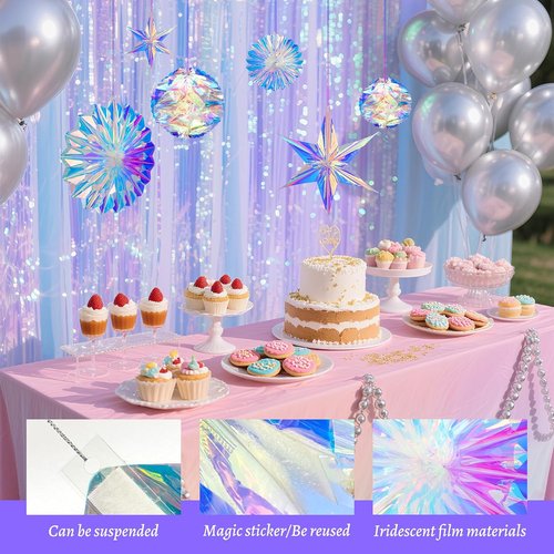 BTSD-Home Iridescent Party Decorations - Hanging Honeycomb Balls & 3D Star Ornaments | Holographic Ceiling Decor for Birthdays, Weddings & More